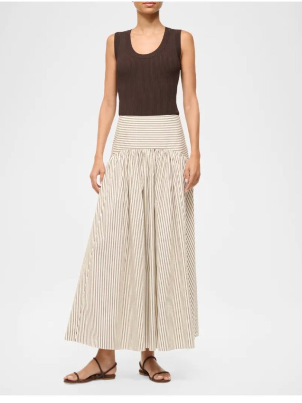STAUD Procida Striped Maxi skirt Size 12 - Ivory & Dark Oak, New without tags